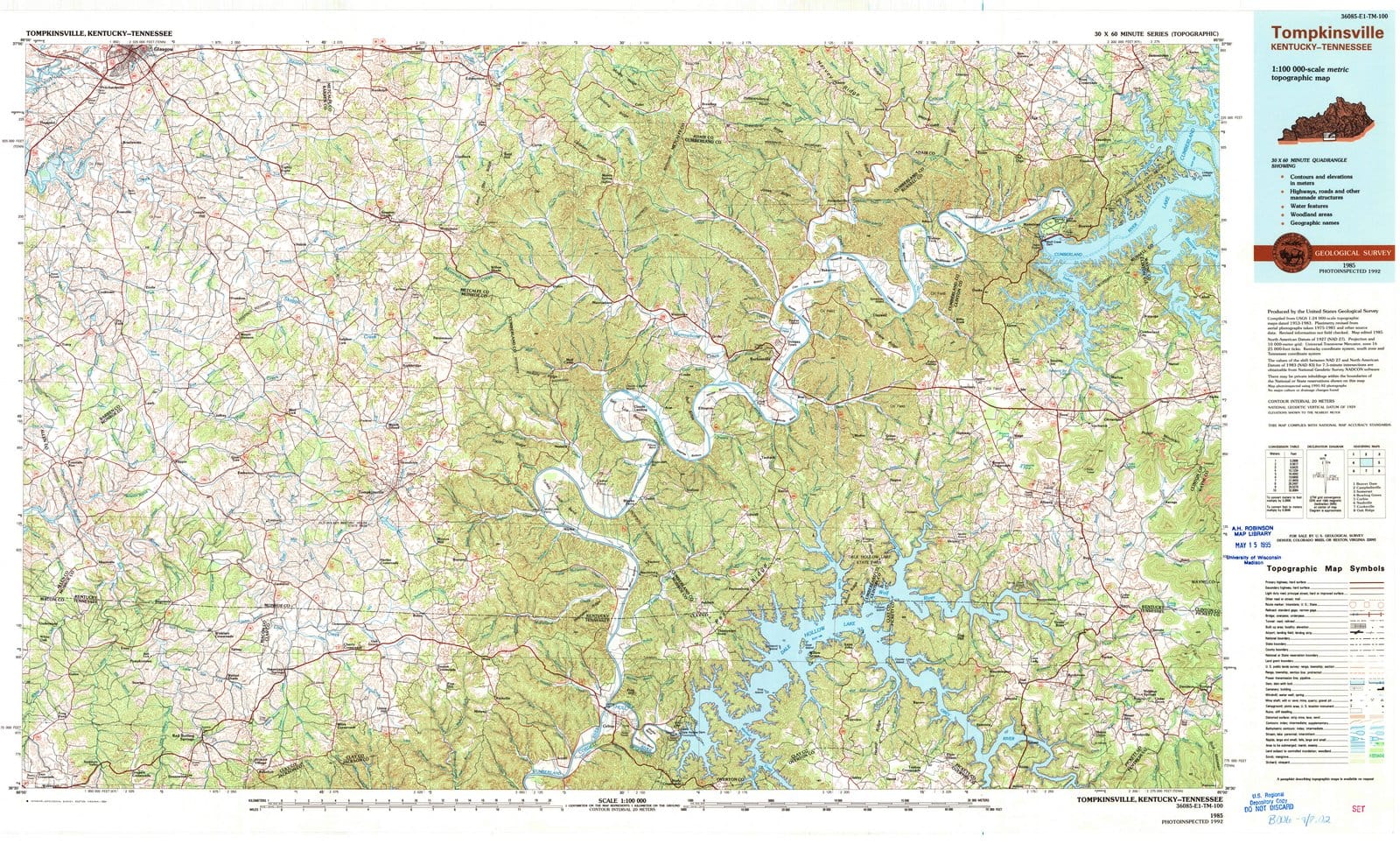 1985 Tompkinsville, KY - Kentucky - USGS Topographic Map