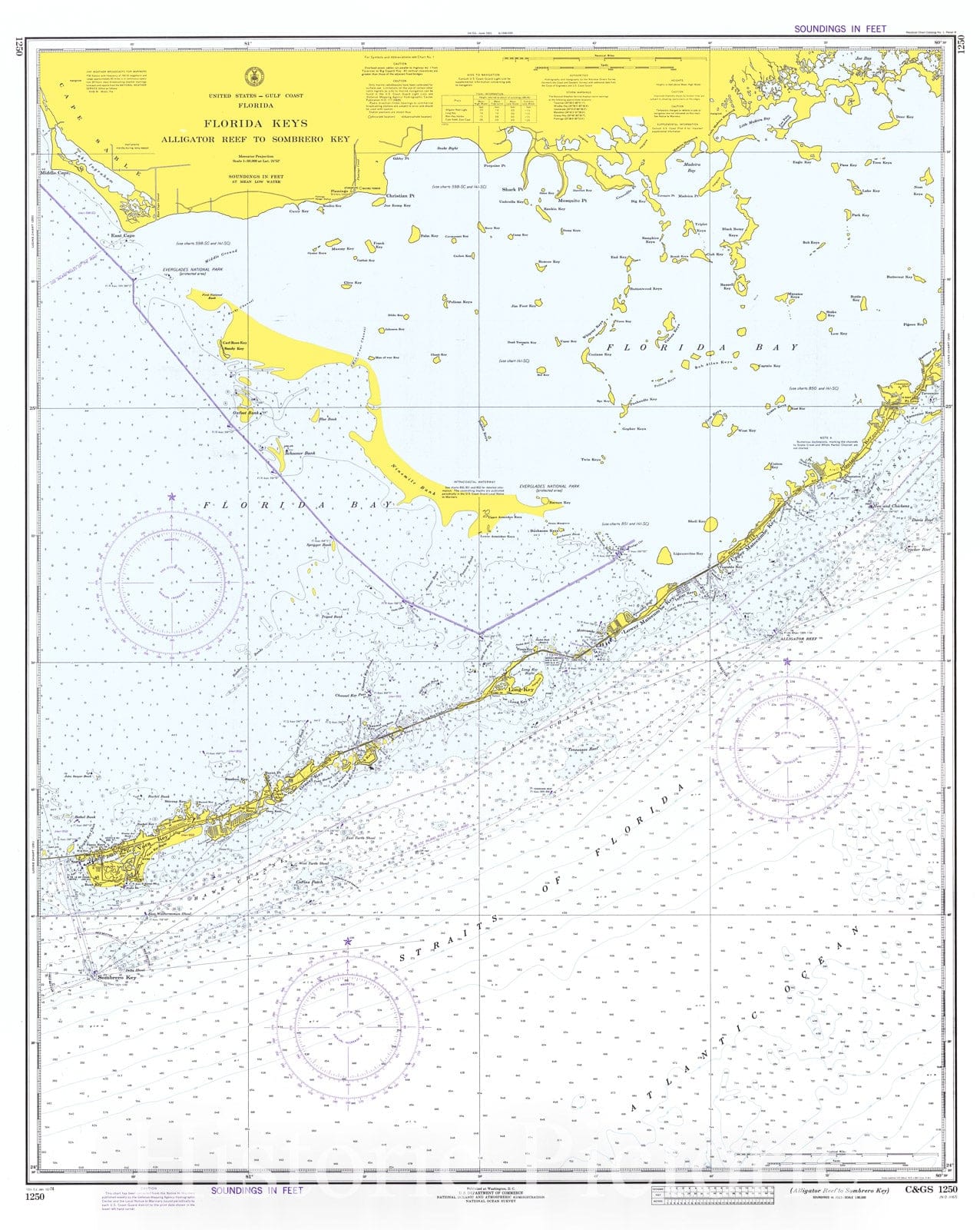 Historic Nautical Map - Alligator Reef To Sombrero Key, 1974 NOAA Chart - Florida (FL) - Vintage Wall Art