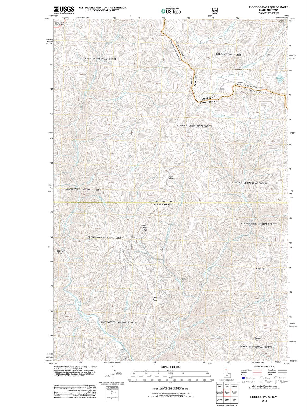 2011 Hoodoo Pass, ID - Idaho - USGS Topographic Map