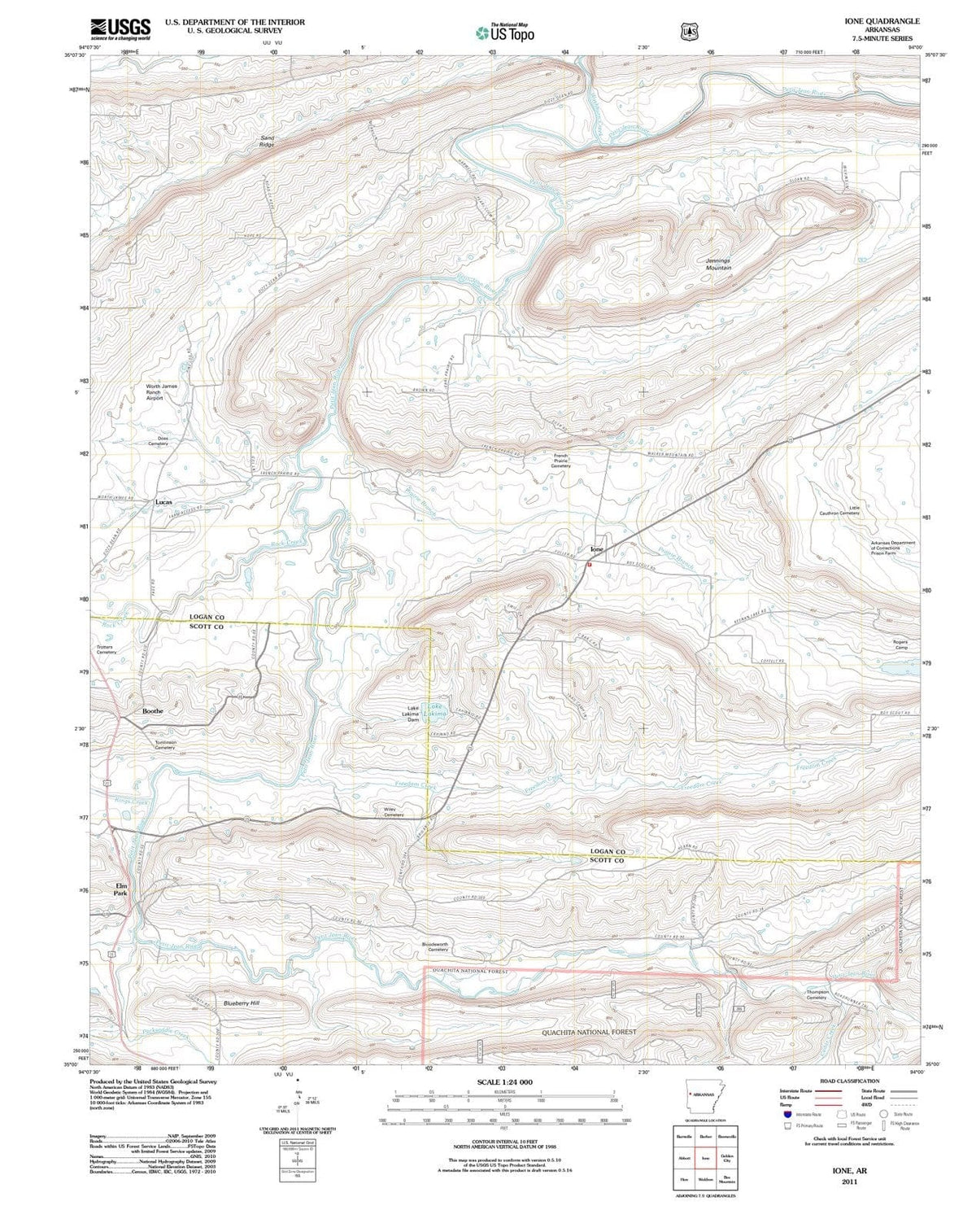 2011 Ione, AR - Arkansas - USGS Topographic Map