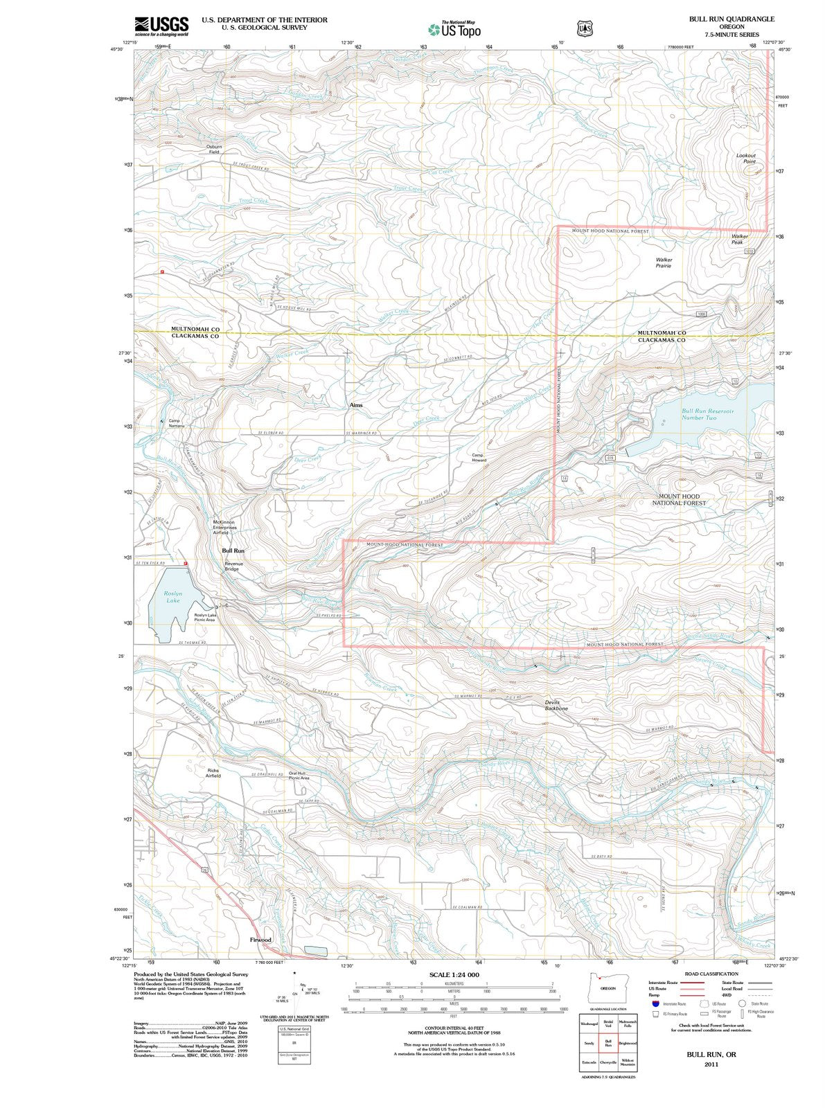 2011 Bull Run, OR - Oregon - USGS Topographic Map