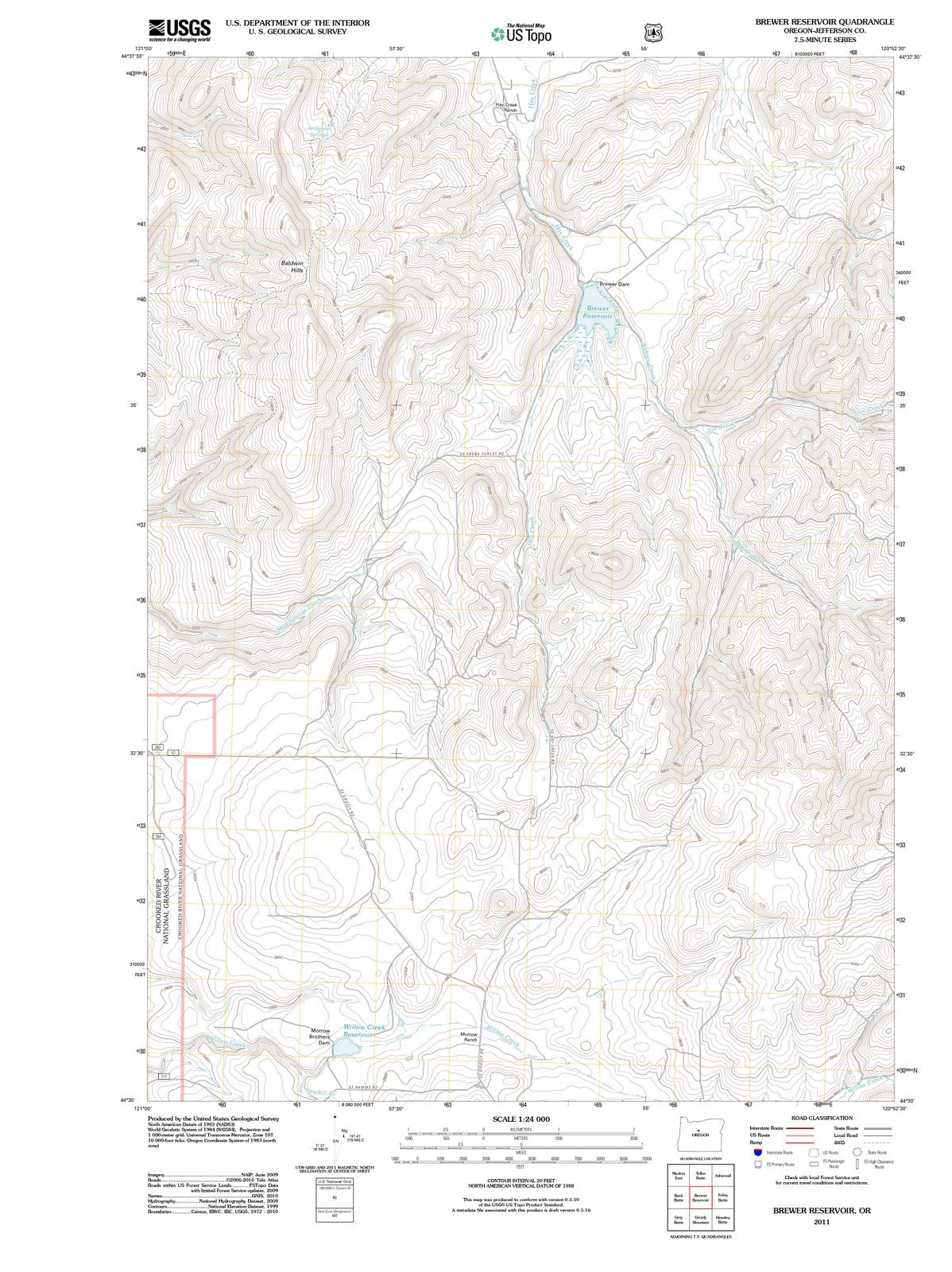 2011 Brewer Reservoir, OR - Oregon - USGS Topographic Map