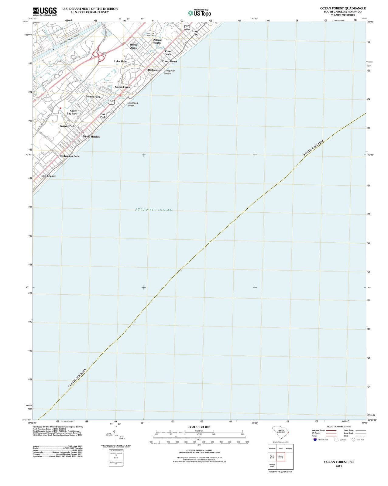 2011 Ocean Forest, SC - South Carolina - USGS Topographic Map