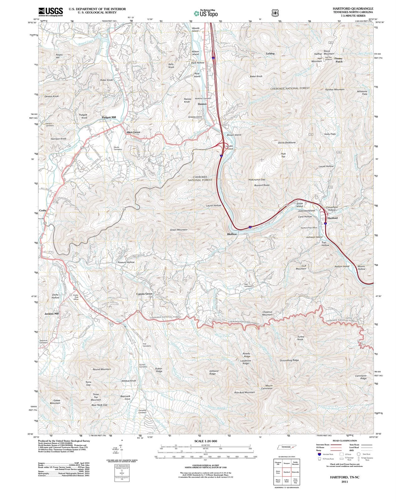 2011 Hartford, TN - Tennessee - USGS Topographic Map