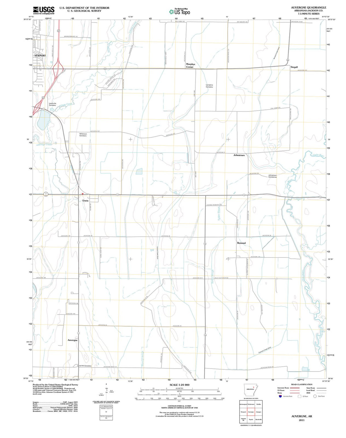 2011 Auvergne, AR - Arkansas - USGS Topographic Map