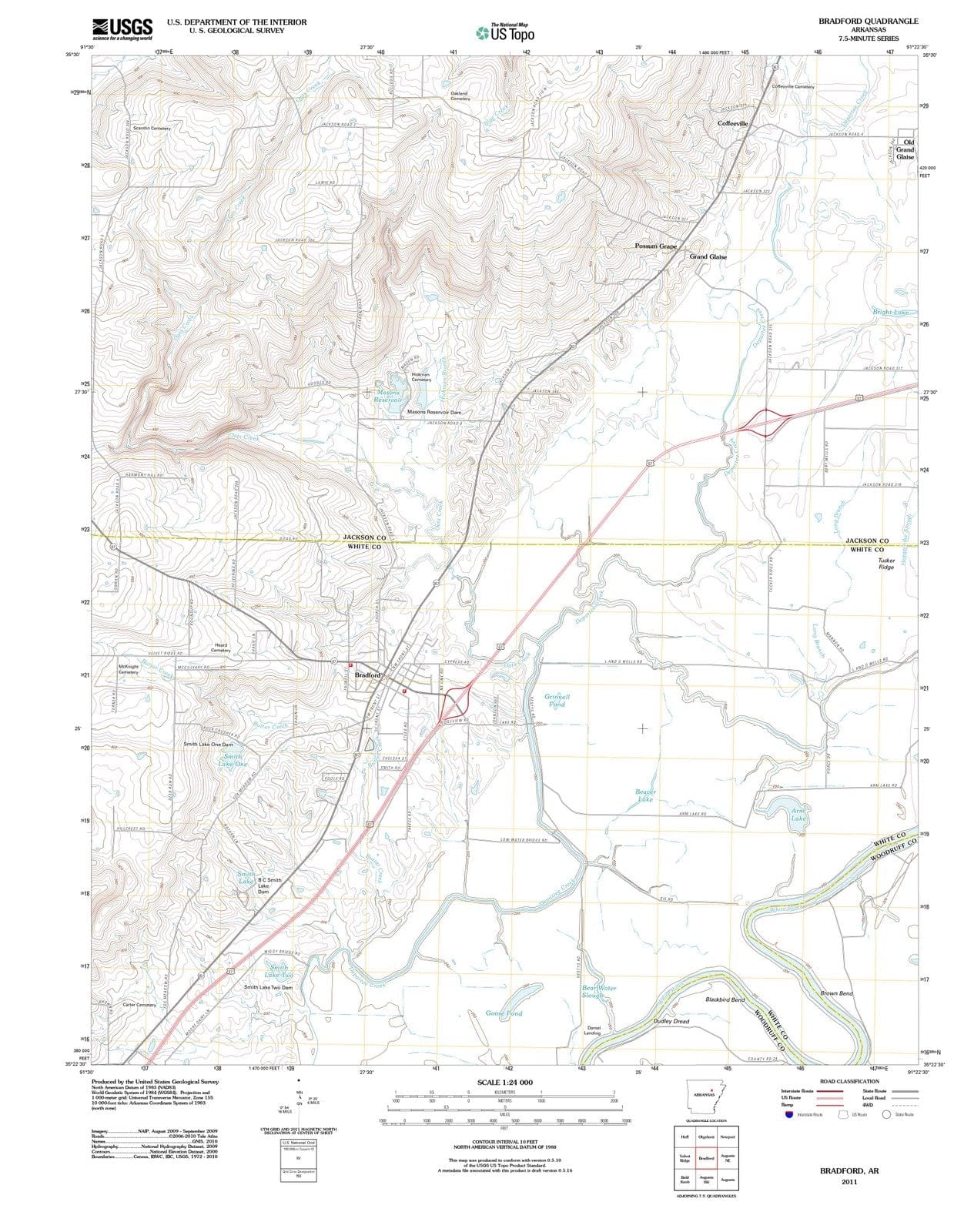 2011 Bradford, AR - Arkansas - USGS Topographic Map