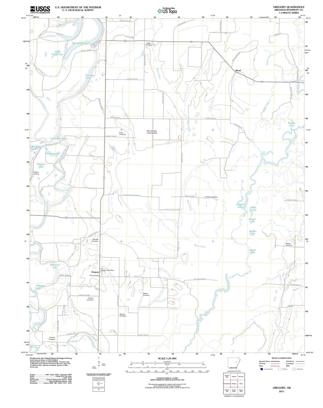 2011 Gregory, AR - Arkansas - USGS Topographic Map