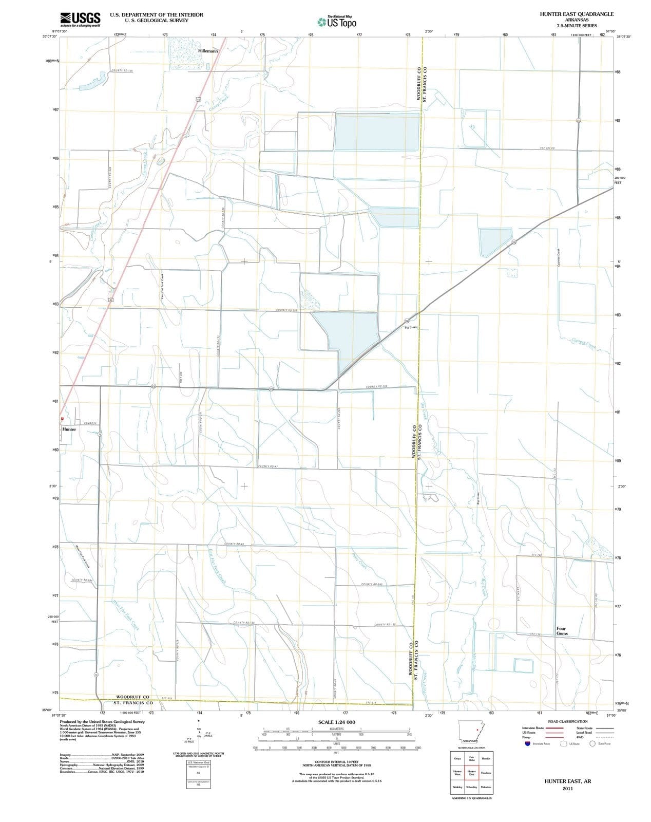 2011 Hunter East, AR - Arkansas - USGS Topographic Map