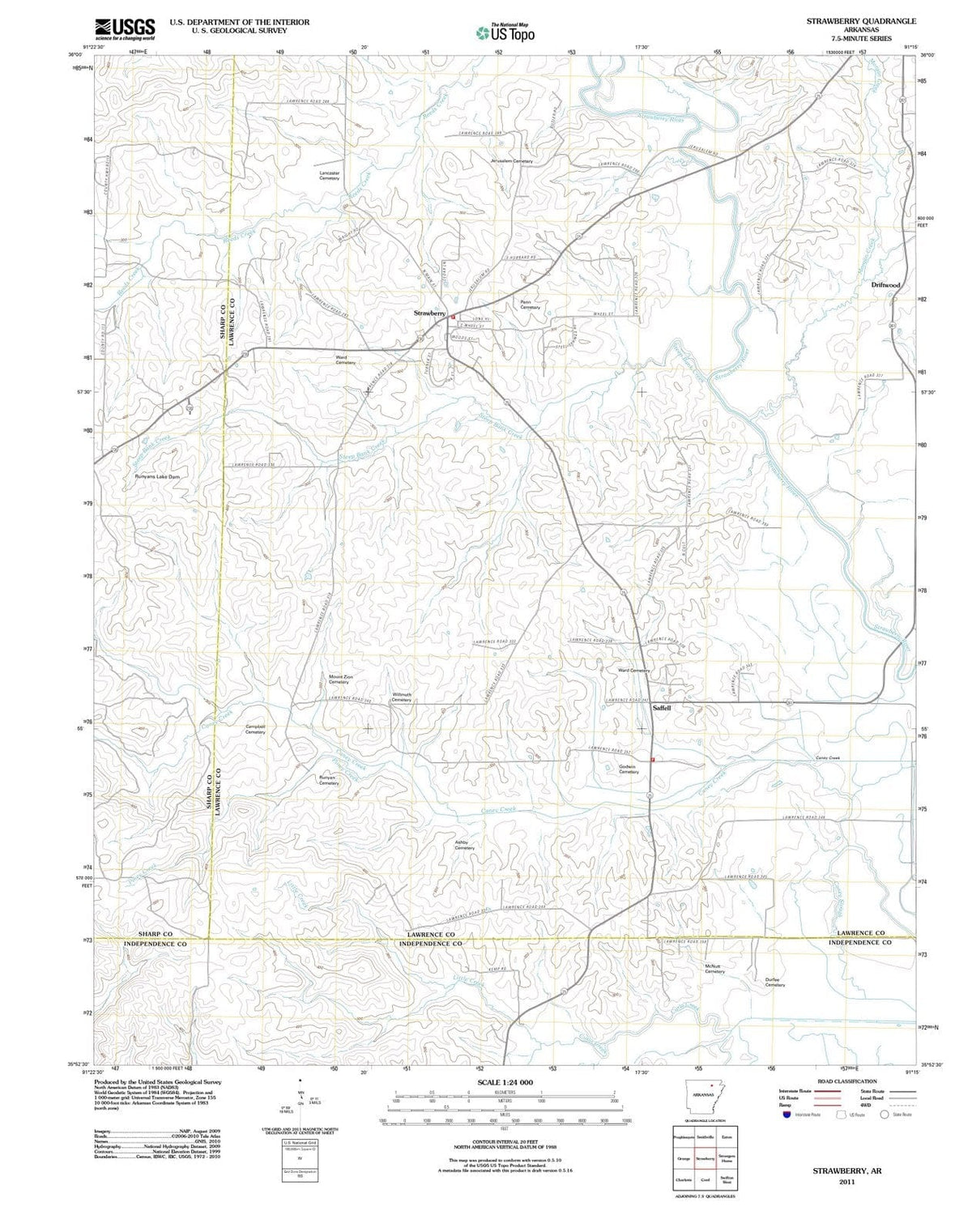 2011 Strawberry, AR - Arkansas - USGS Topographic Map