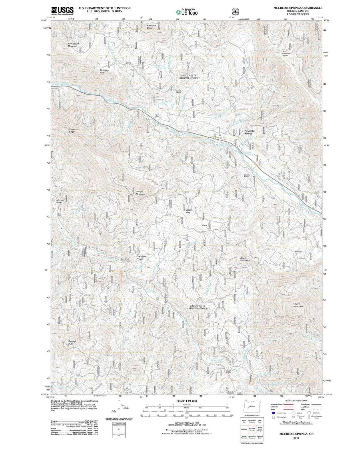 2011 McCredie Springs, OR - Oregon - USGS Topographic Map