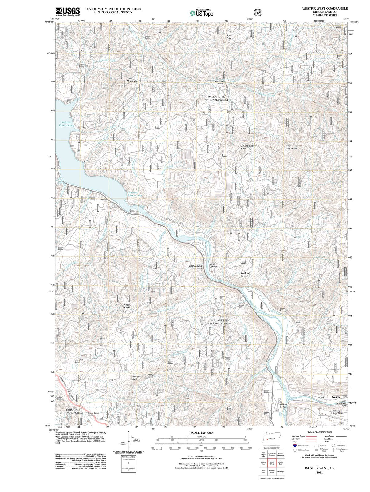 2011 Westfir West, OR - Oregon - USGS Topographic Map