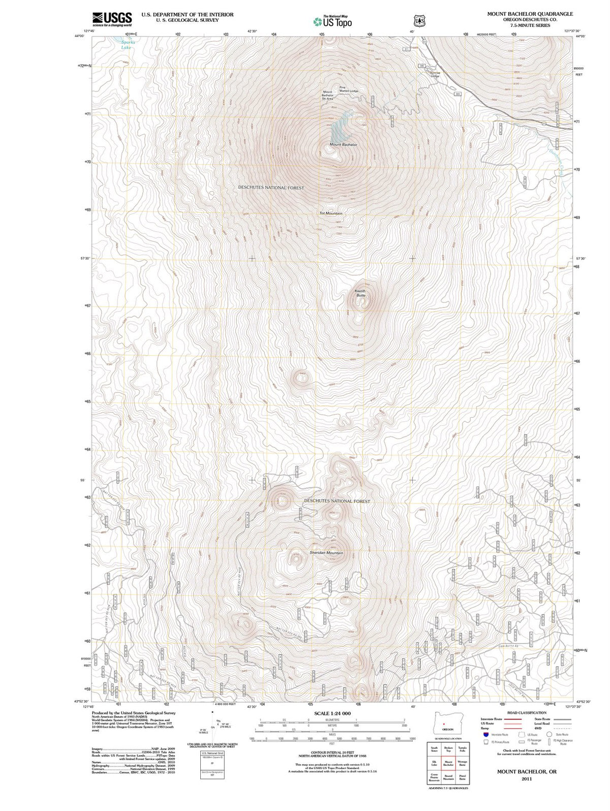 2011 Mount Bachelor, OR - Oregon - USGS Topographic Map