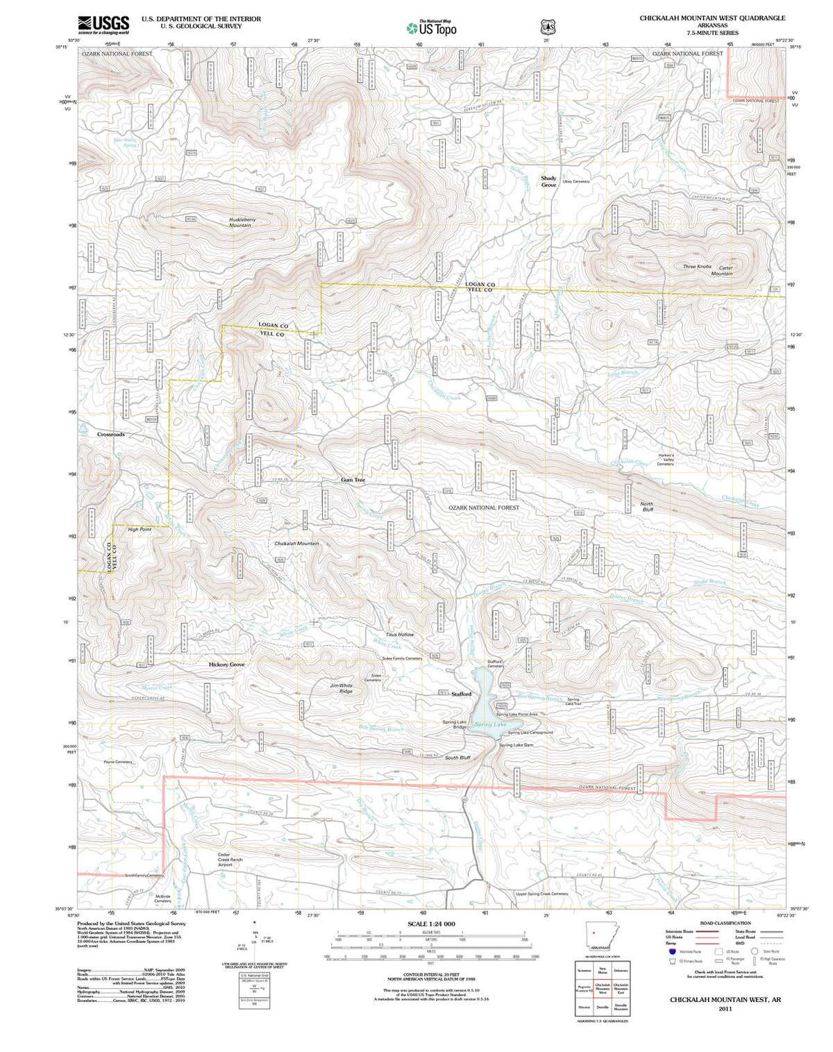 2011 Chickalah Mountain West, AR - Arkansas - USGS Topographic Map