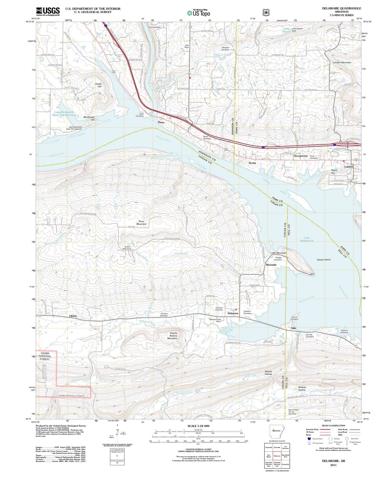 2011 Delaware, AR - Arkansas - USGS Topographic Map