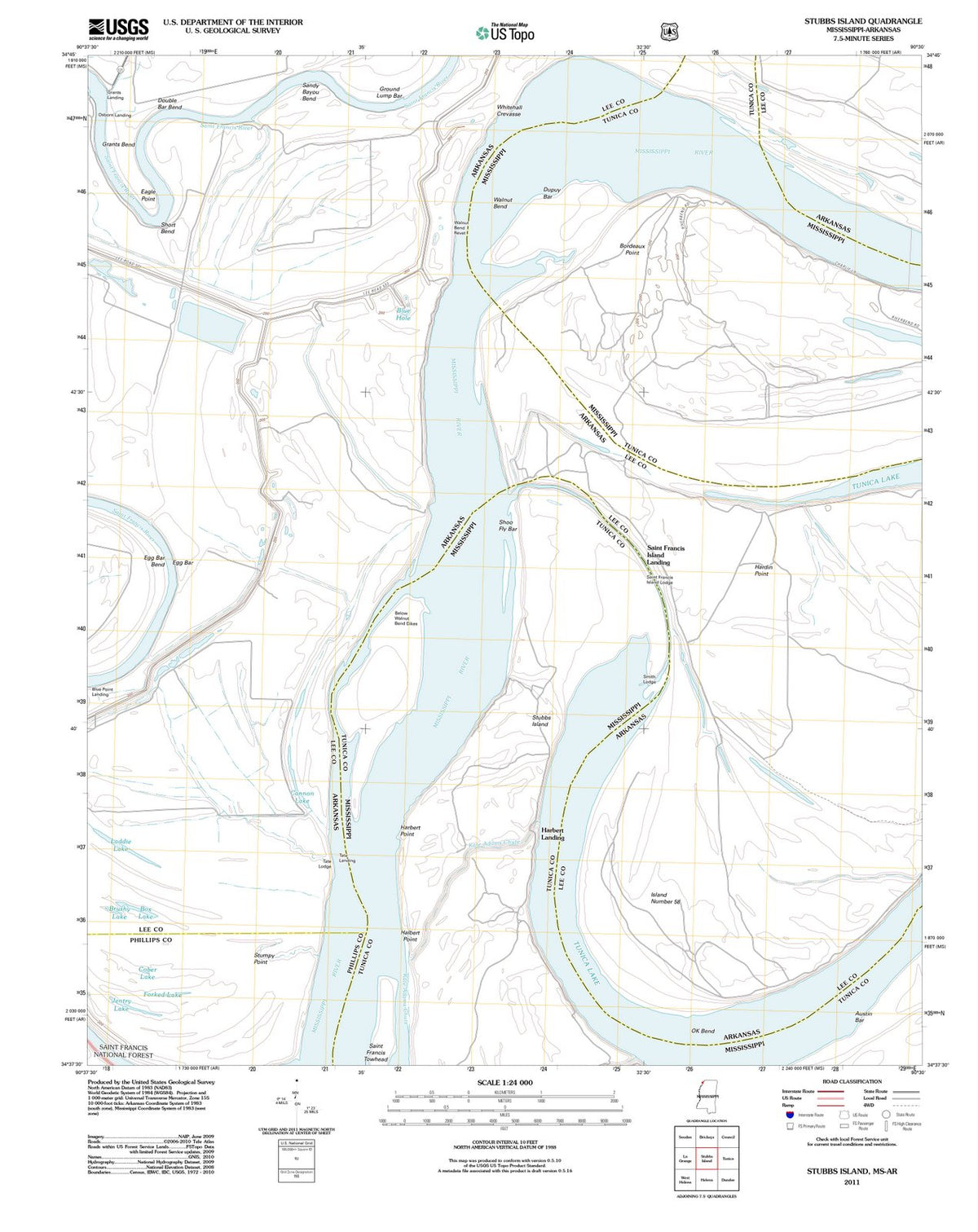 2011 Stubbs Island, MS - Mississippi - USGS Topographic Map