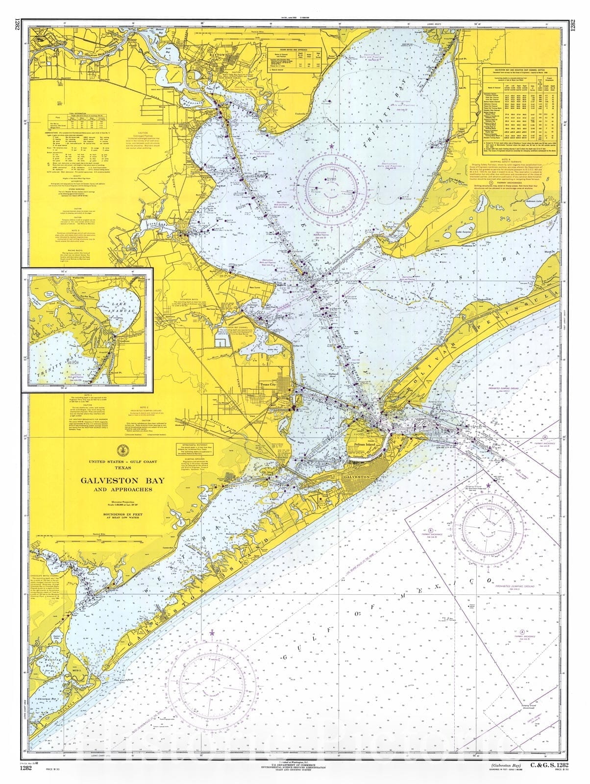Historic Nautical Map - Galveston Bay, 1968 NOAA Chart - Texas (TX) - Vintage Wall Art
