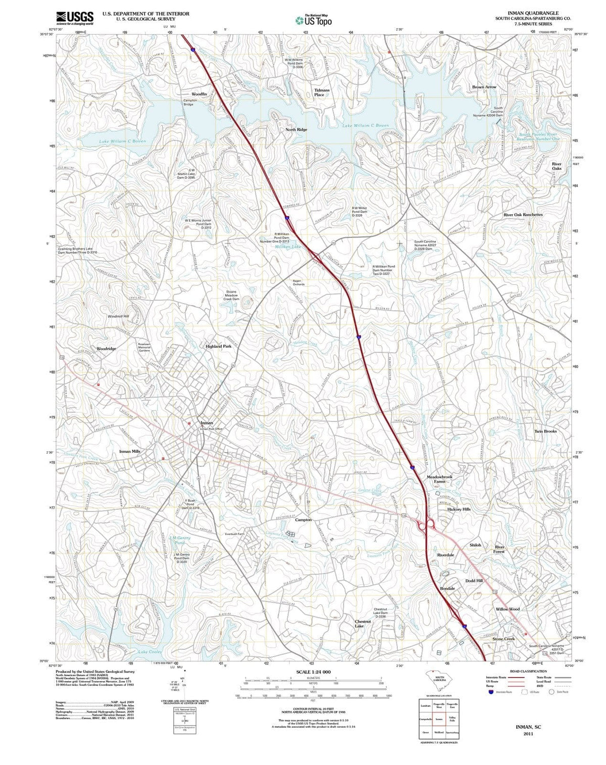2011 Inman, SC - South Carolina - USGS Topographic Map