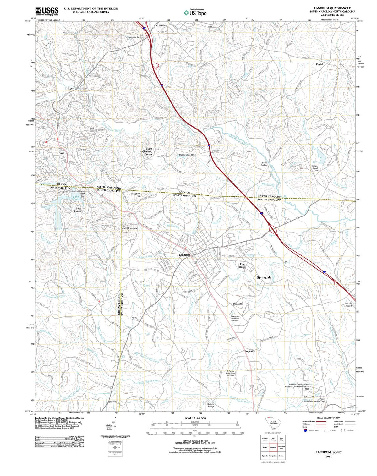 2011 Landrum, SC - South Carolina - USGS Topographic Map