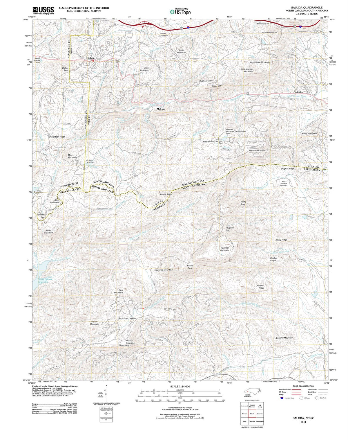 2011 Saluda, NC - North Carolina - USGS Topographic Map