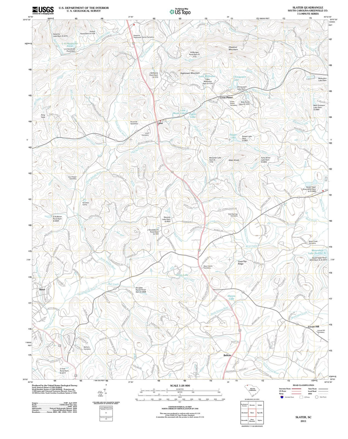 2011 Slater, SC - South Carolina - USGS Topographic Map