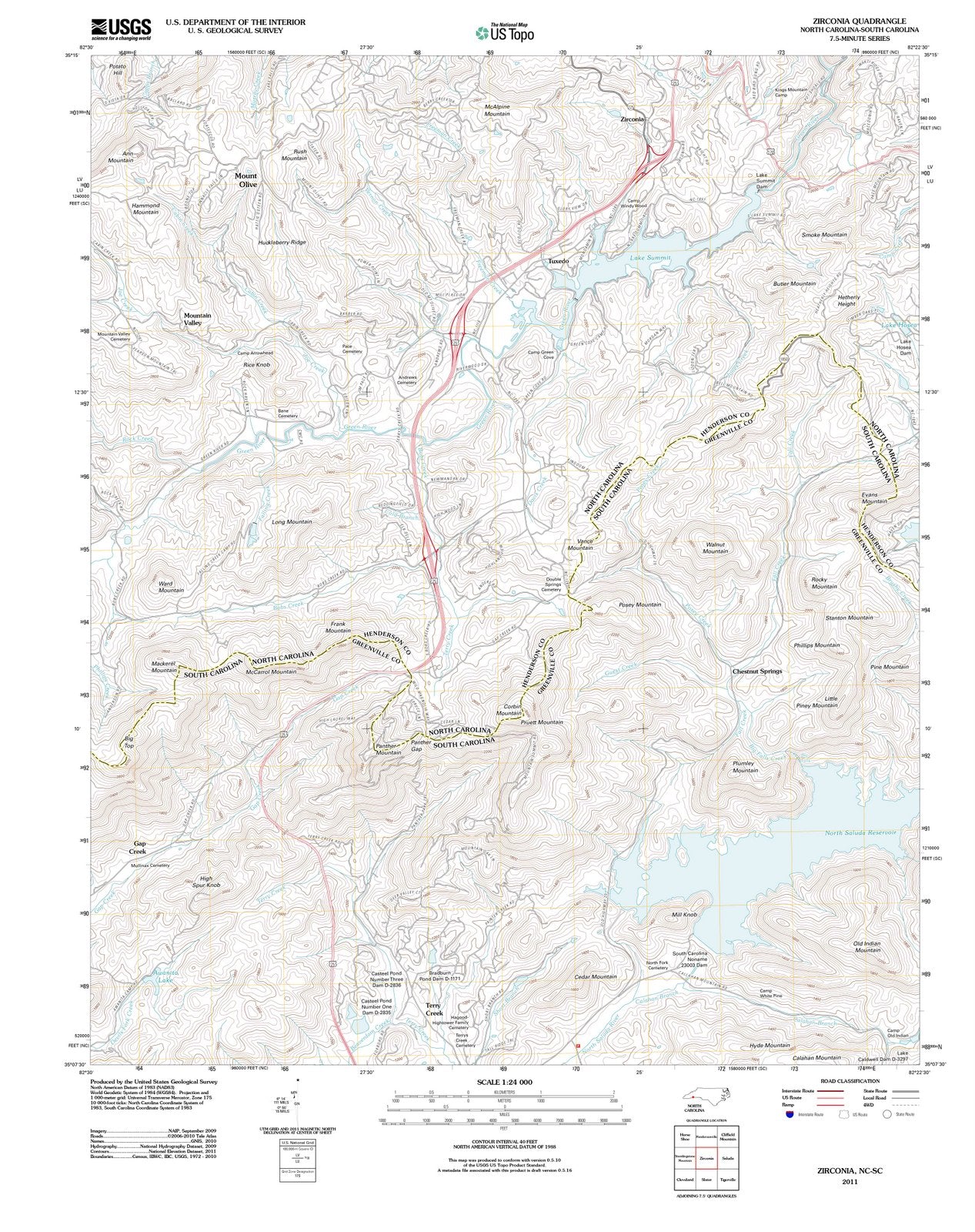 2011 Zirconia, NC - North Carolina - USGS Topographic Map