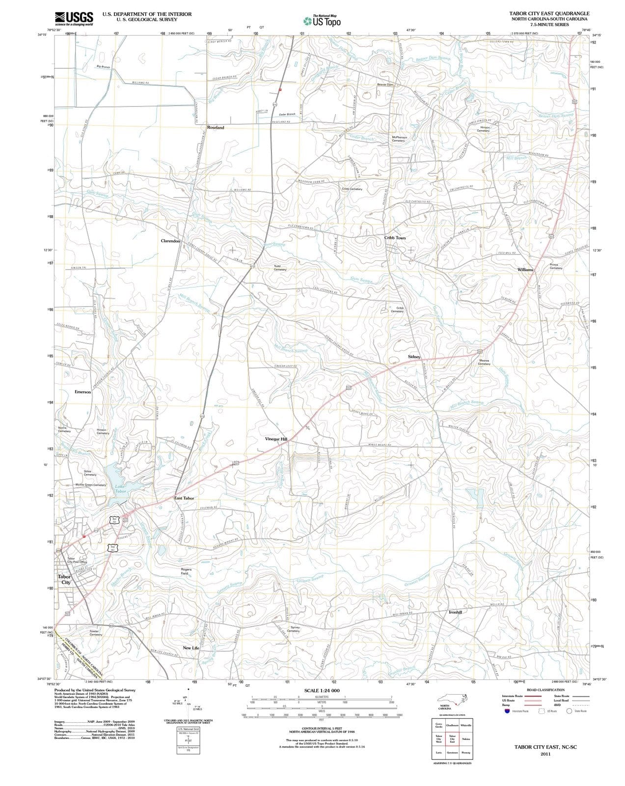 2011 Tabor City East, NC - North Carolina - USGS Topographic Map