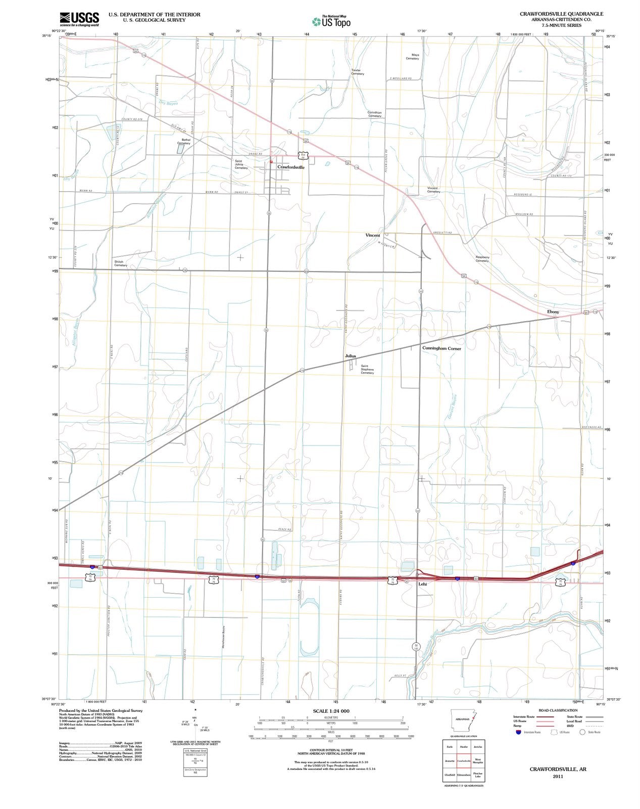 2011 Crawfordsville, AR - Arkansas - USGS Topographic Map