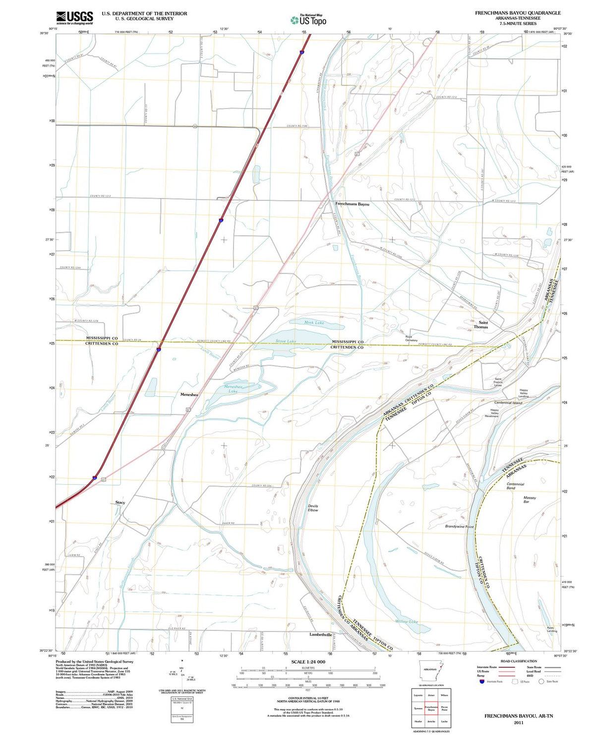 2011 Frenchmans Bayou, AR - Arkansas - USGS Topographic Map