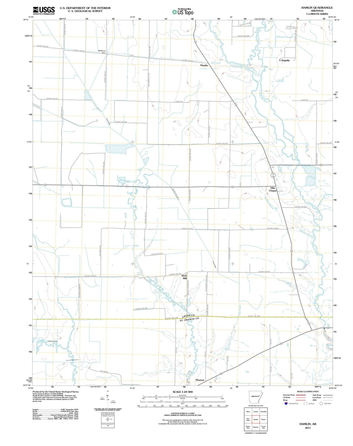 2011 Hamlin, AR - Arkansas - USGS Topographic Map
