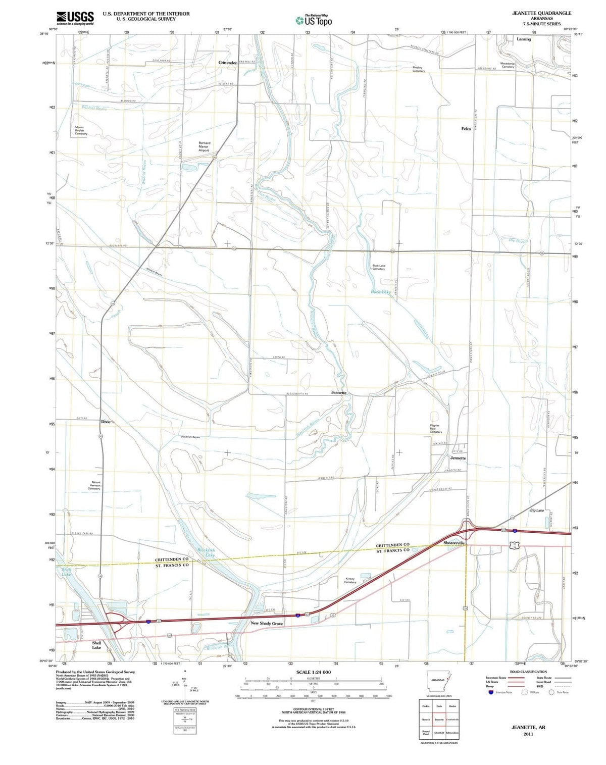 2011 Jeanette, AR - Arkansas - USGS Topographic Map