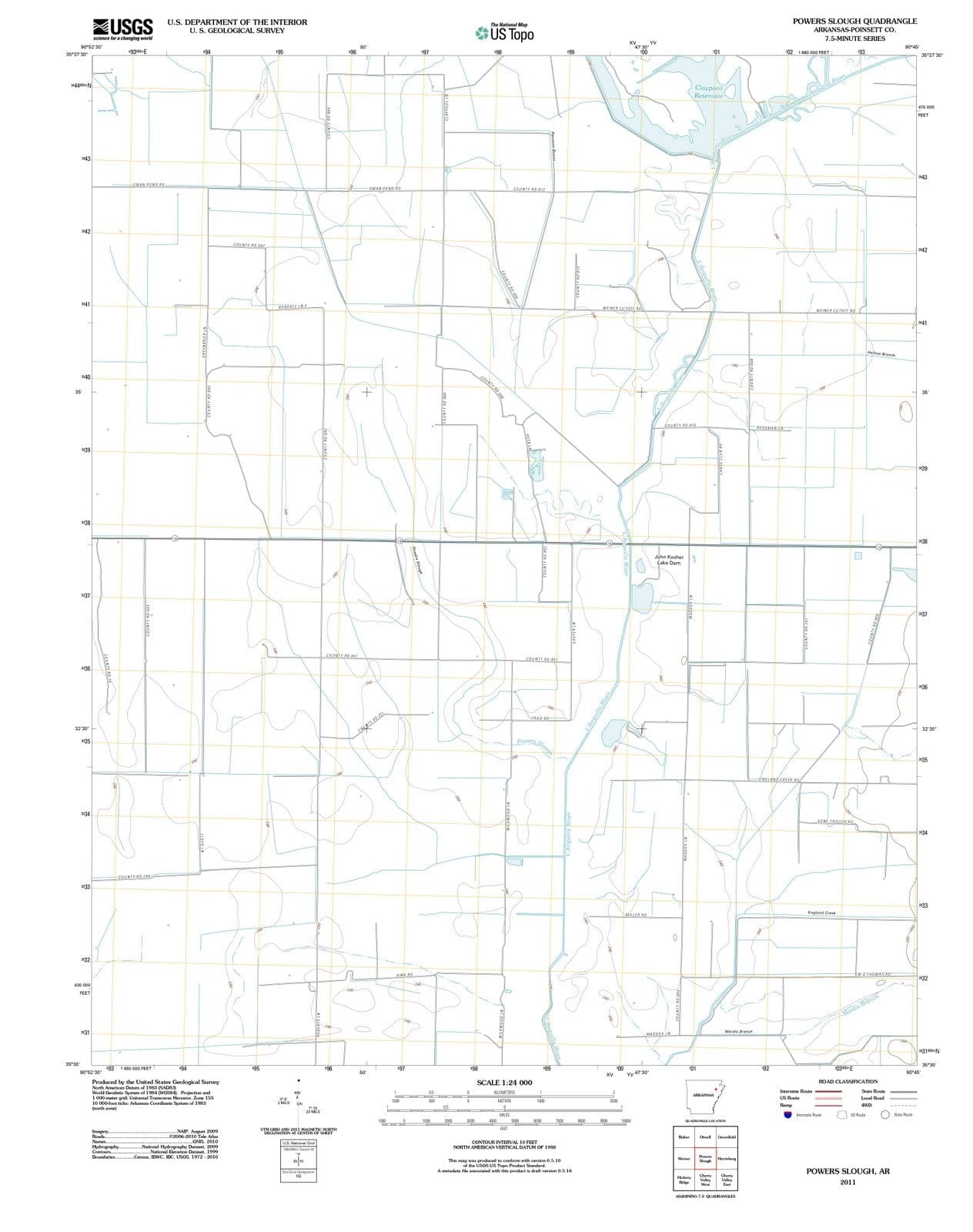 2011 Powers Slough, AR - Arkansas - USGS Topographic Map