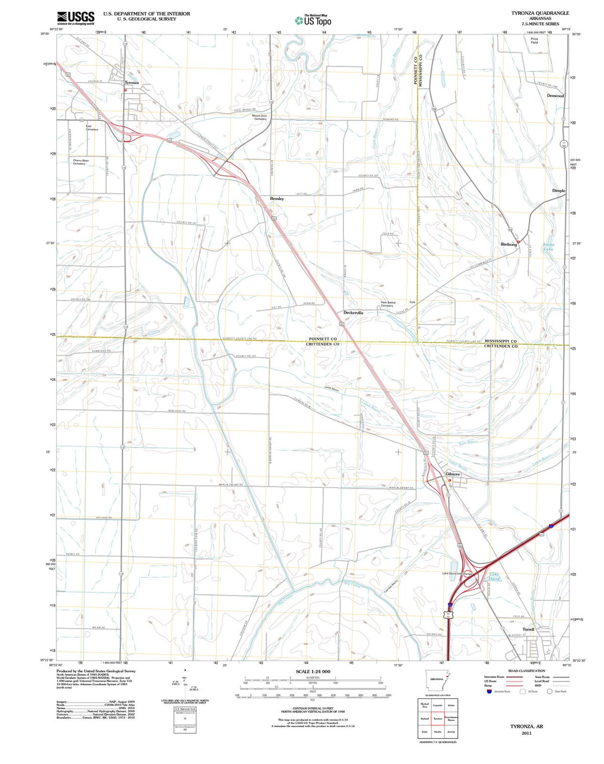 2011 Tyronza, AR - Arkansas - USGS Topographic Map