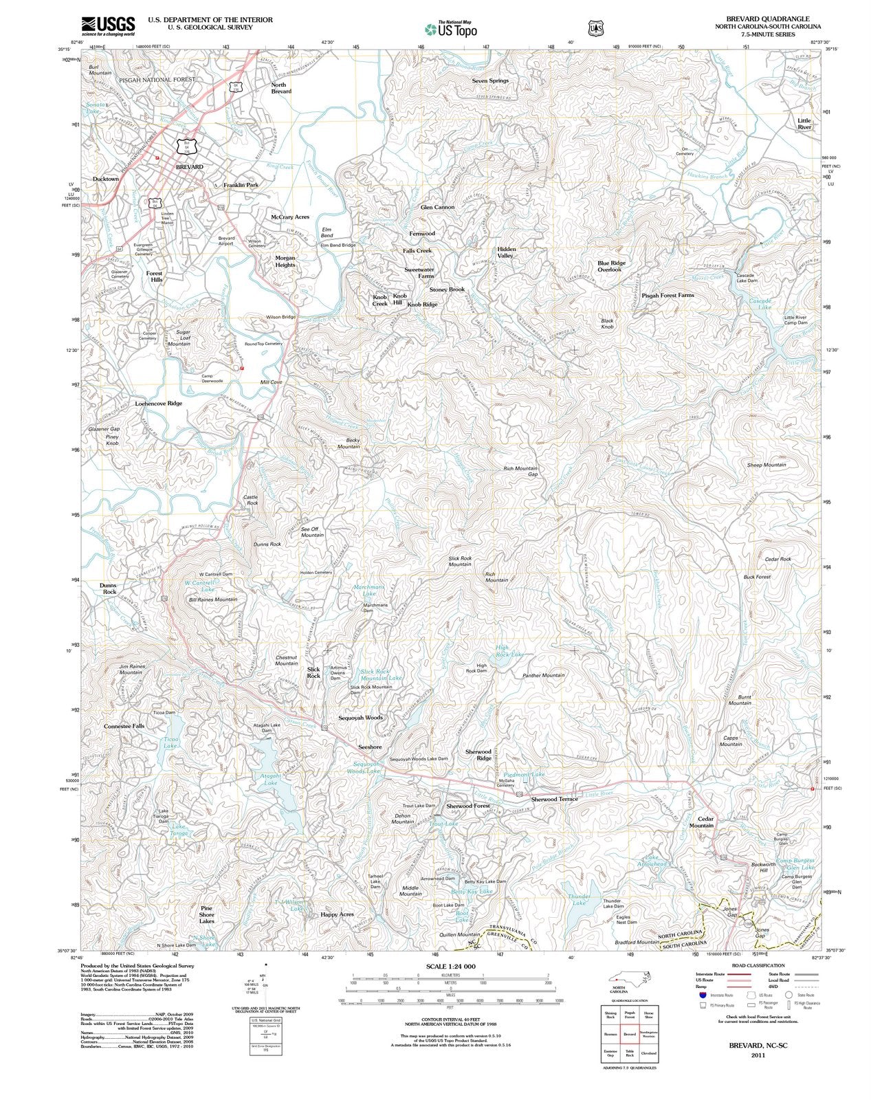 2011 Brevard, NC - North Carolina - USGS Topographic Map