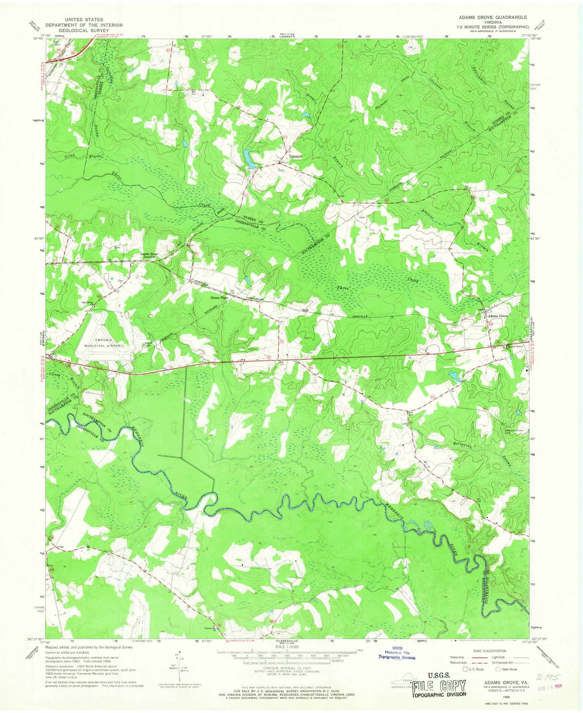 1966 Adams Grove, VA - Virginia - USGS Topographic Map