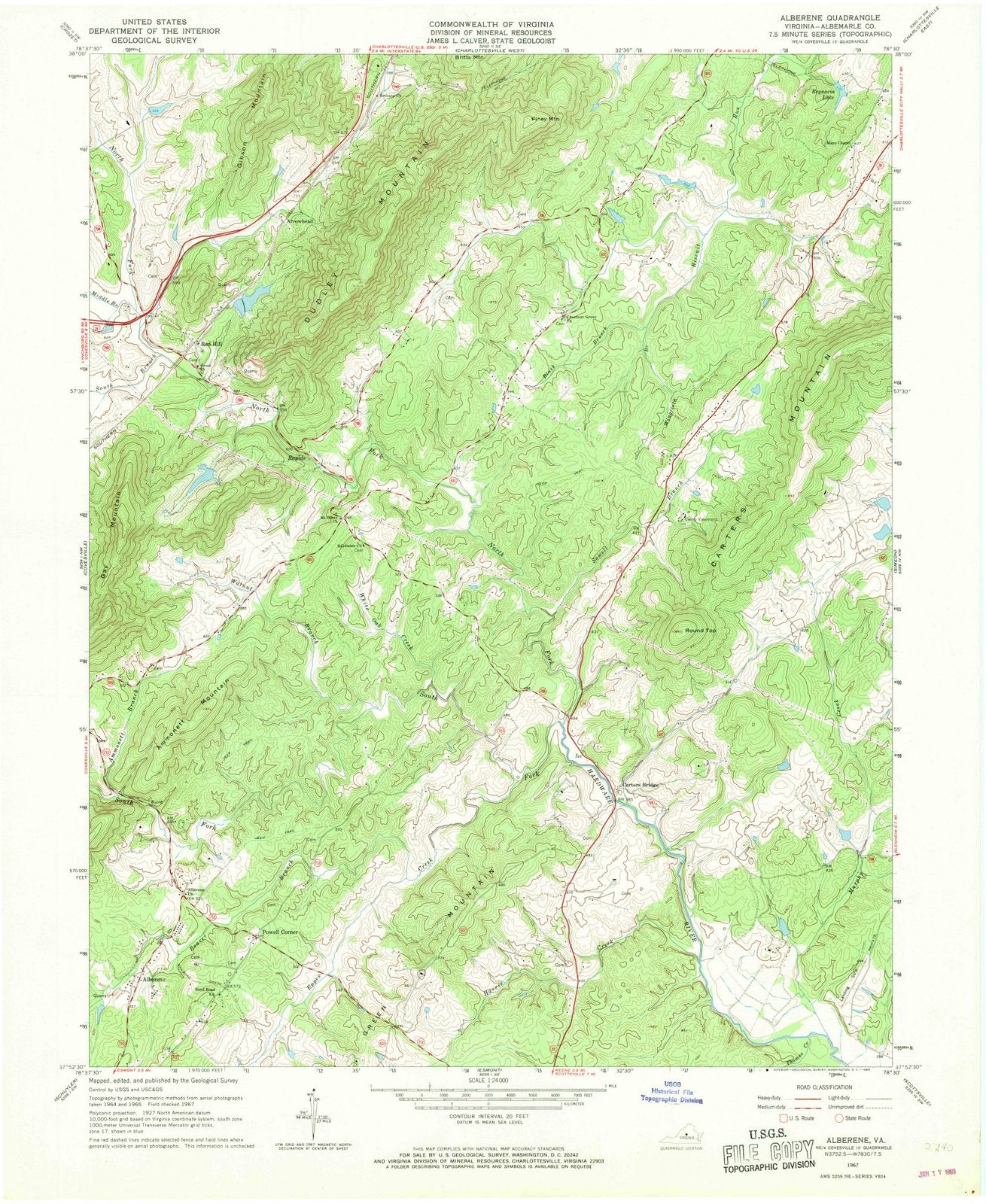 1967 Alberene, VA - Virginia - USGS Topographic Map