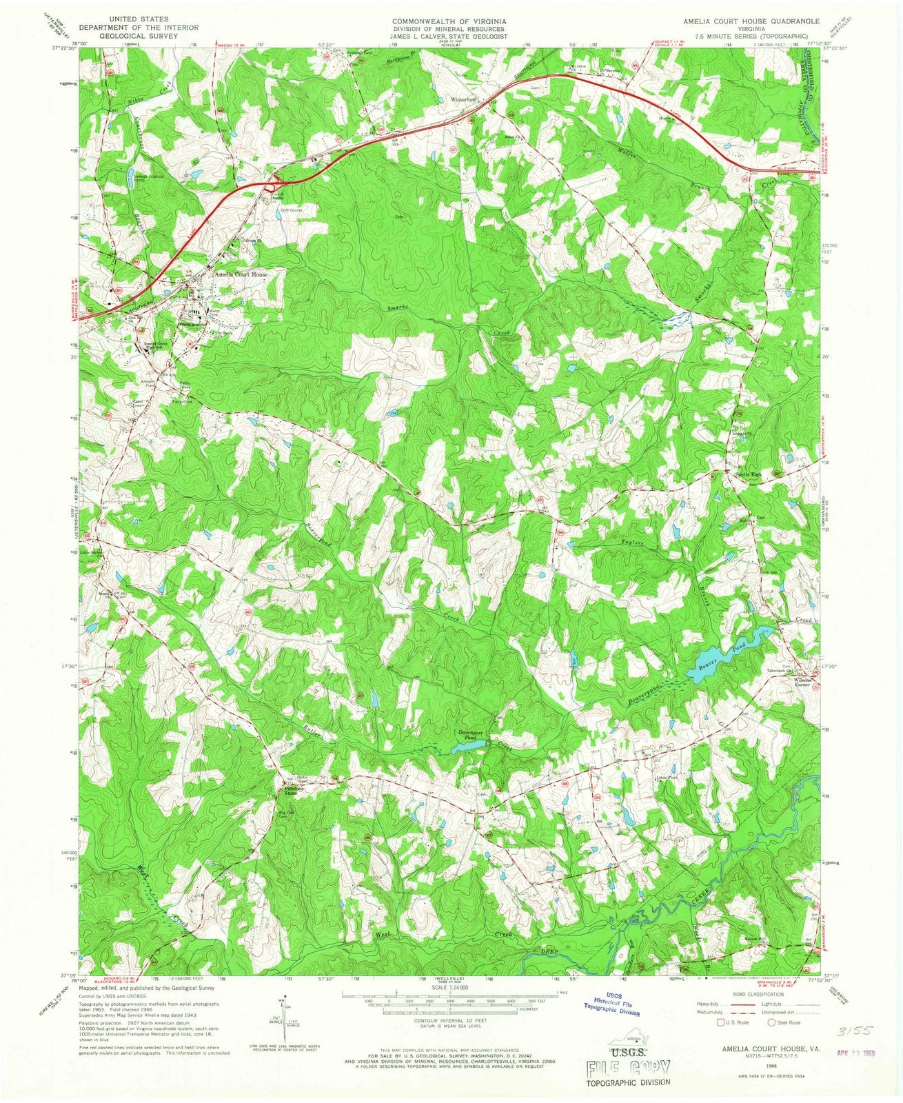 1966 Amelia Court House, VA - Virginia - USGS Topographic Map