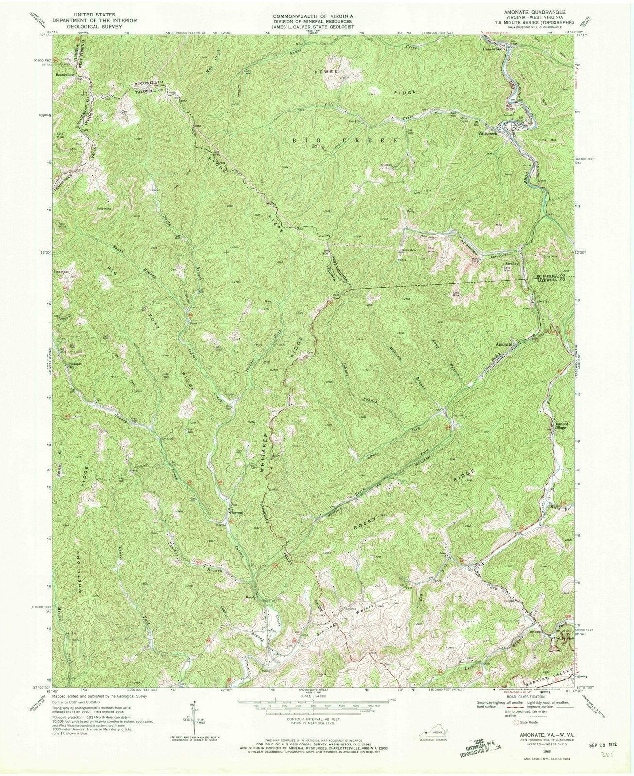 1968 Amonate, VA - Virginia - USGS Topographic Map