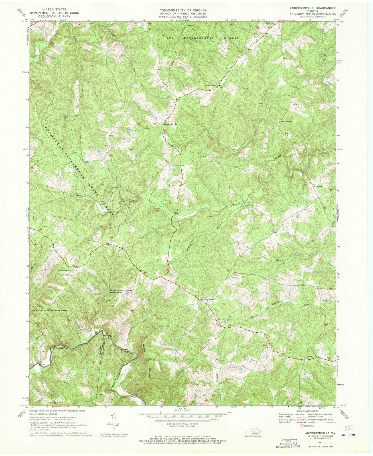 1967 Andersonville, VA - Virginia - USGS Topographic Map