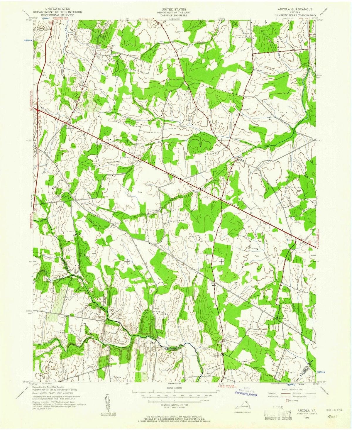 1943 Arcola, VA - Virginia - USGS Topographic Map