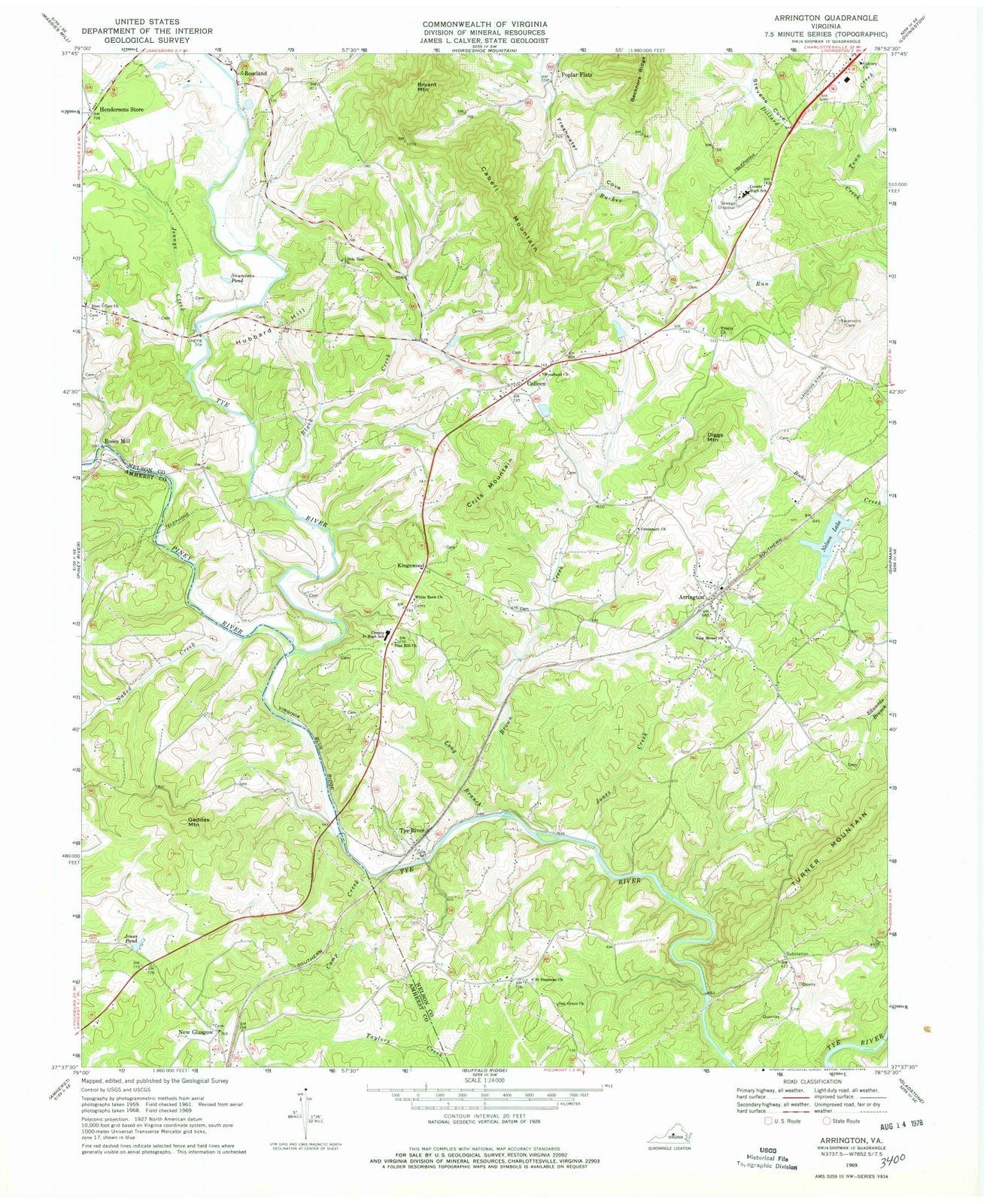 1969 Arrington, VA - Virginia - USGS Topographic Map