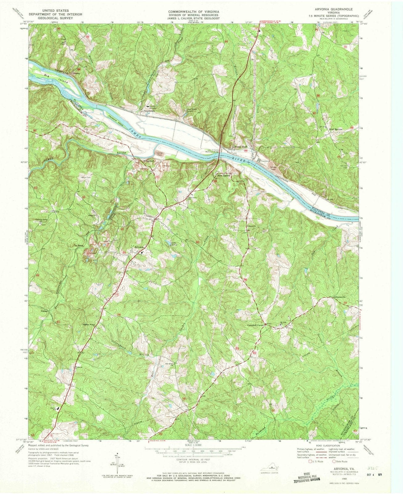 1968 Arvonia, VA - Virginia - USGS Topographic Map
