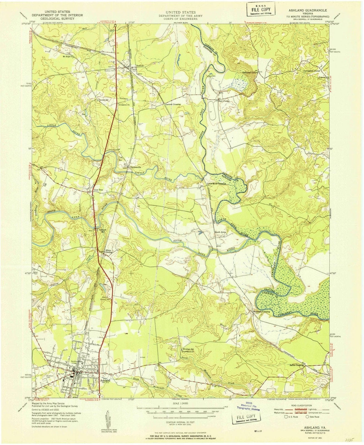 1951 Ashland, VA - Virginia - USGS Topographic Map