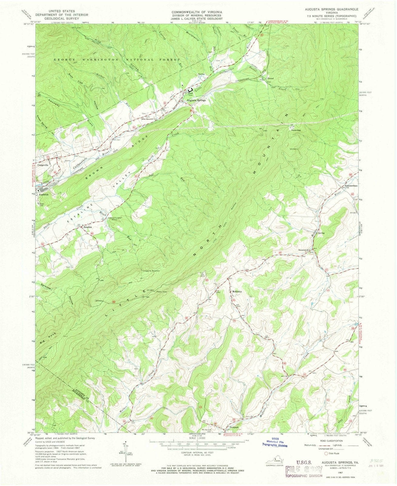 1967 Augusta Springs, VA - Virginia - USGS Topographic Map