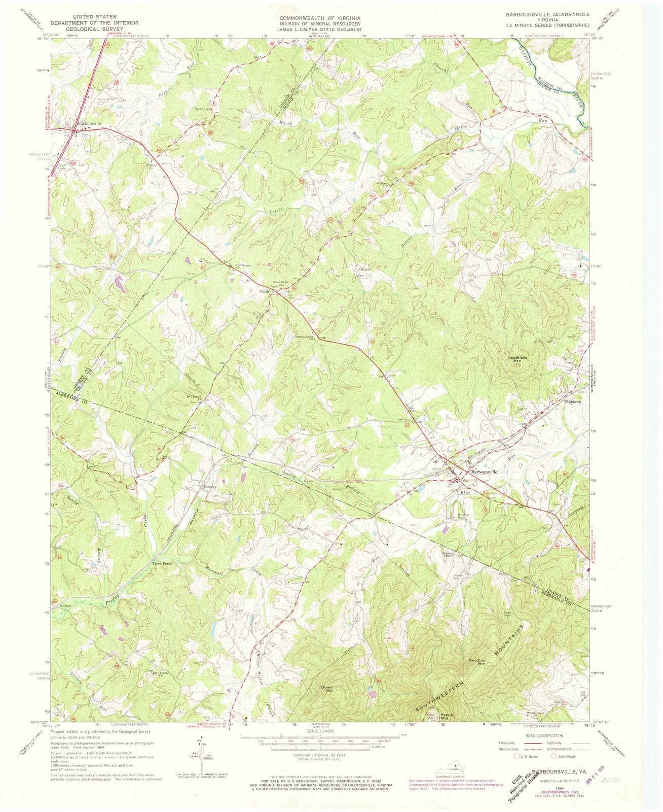 1964 Barboursville, VA - Virginia - USGS Topographic Map
