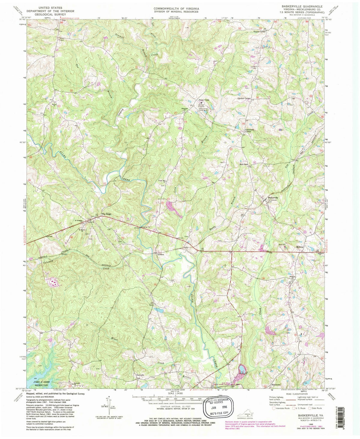 1968 Baskerville, VA - Virginia - USGS Topographic Map