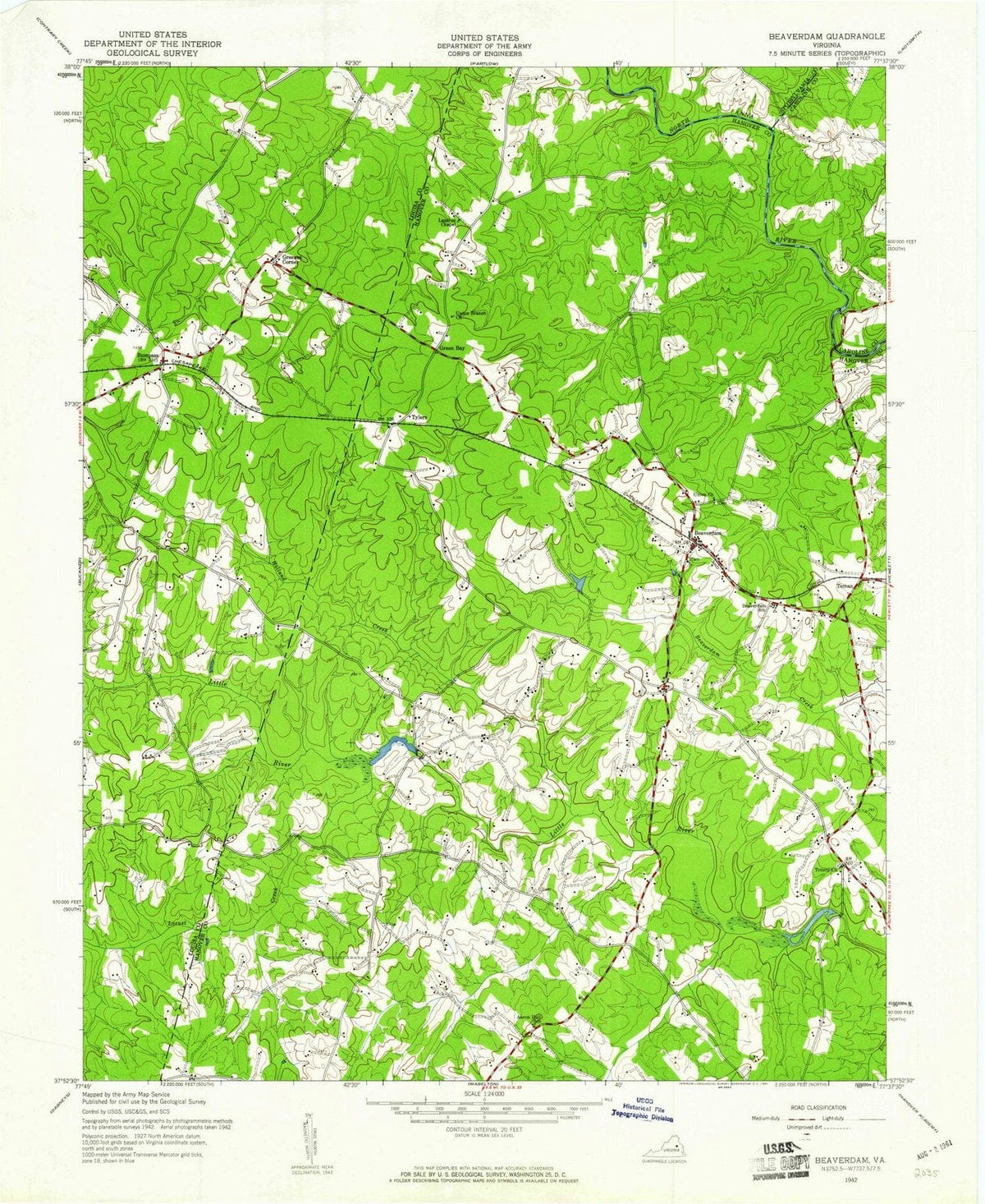 1942 Beaverdam, VA - Virginia - USGS Topographic Map