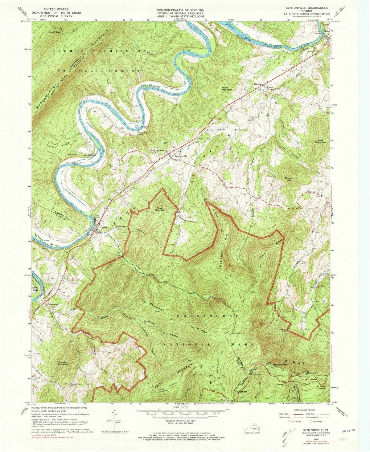 1966 Bentonville, VA - Virginia - USGS Topographic Map