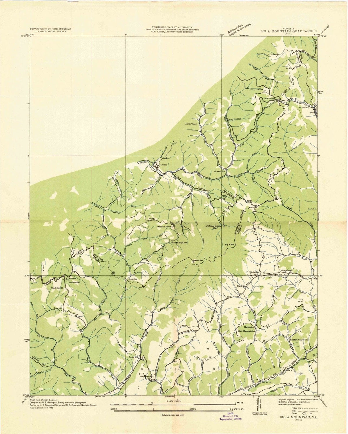 1935 Big A Mountain, VA - Virginia - USGS Topographic Map