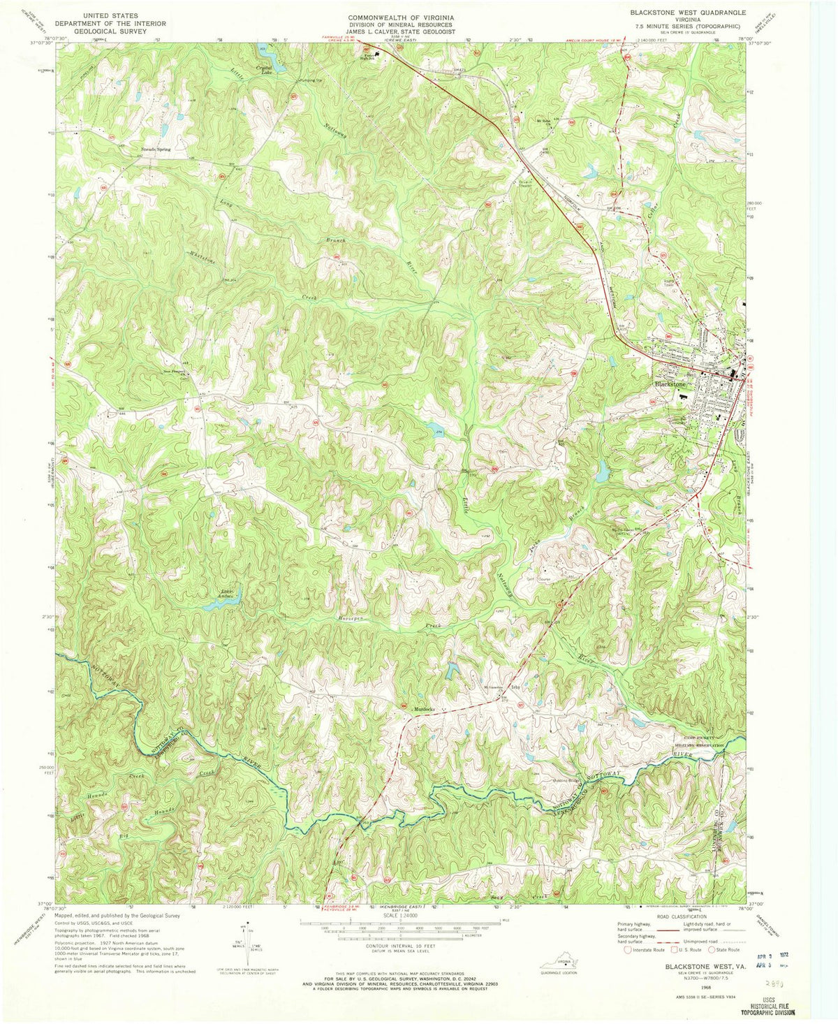 1968 Blackstone West, VA - Virginia - USGS Topographic Map