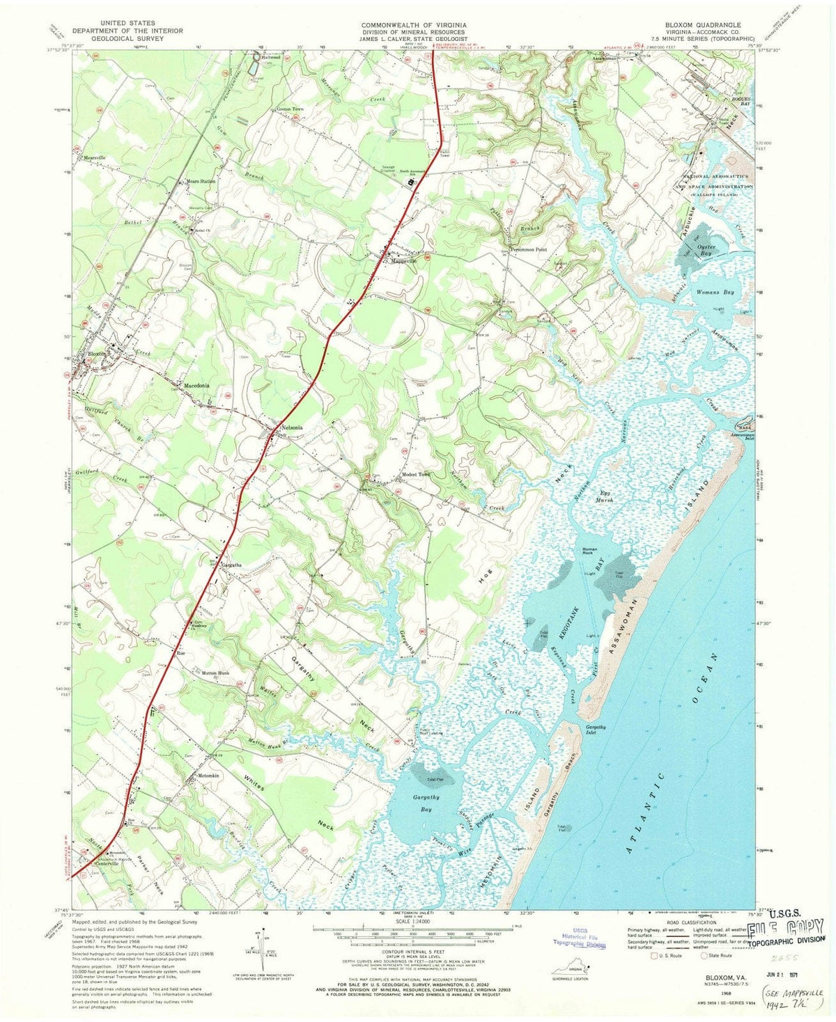 1968 Bloxom, VA - Virginia - USGS Topographic Map